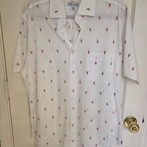 Peter Millar White Shirt with Red Lobster Pattern